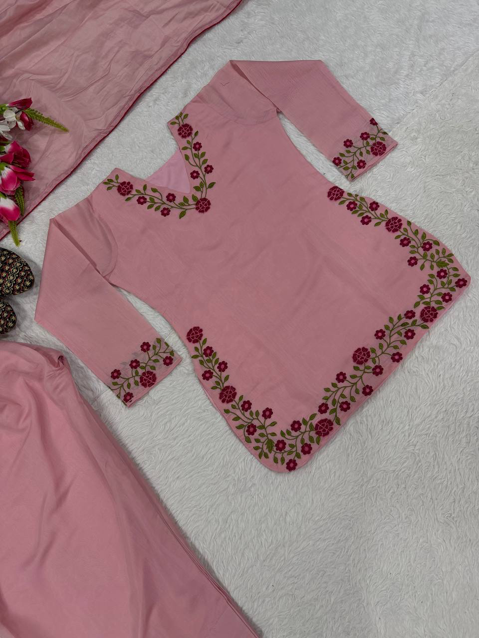 MV-FSH-012- Đesigner Party Wear Mal Chanderi Cotton Top with Farshi Salwar - Image 4