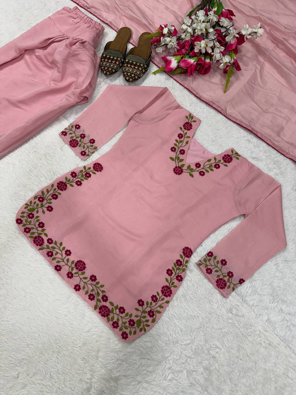 MV-FSH-012- Đesigner Party Wear Mal Chanderi Cotton Top with Farshi Salwar - Image 5