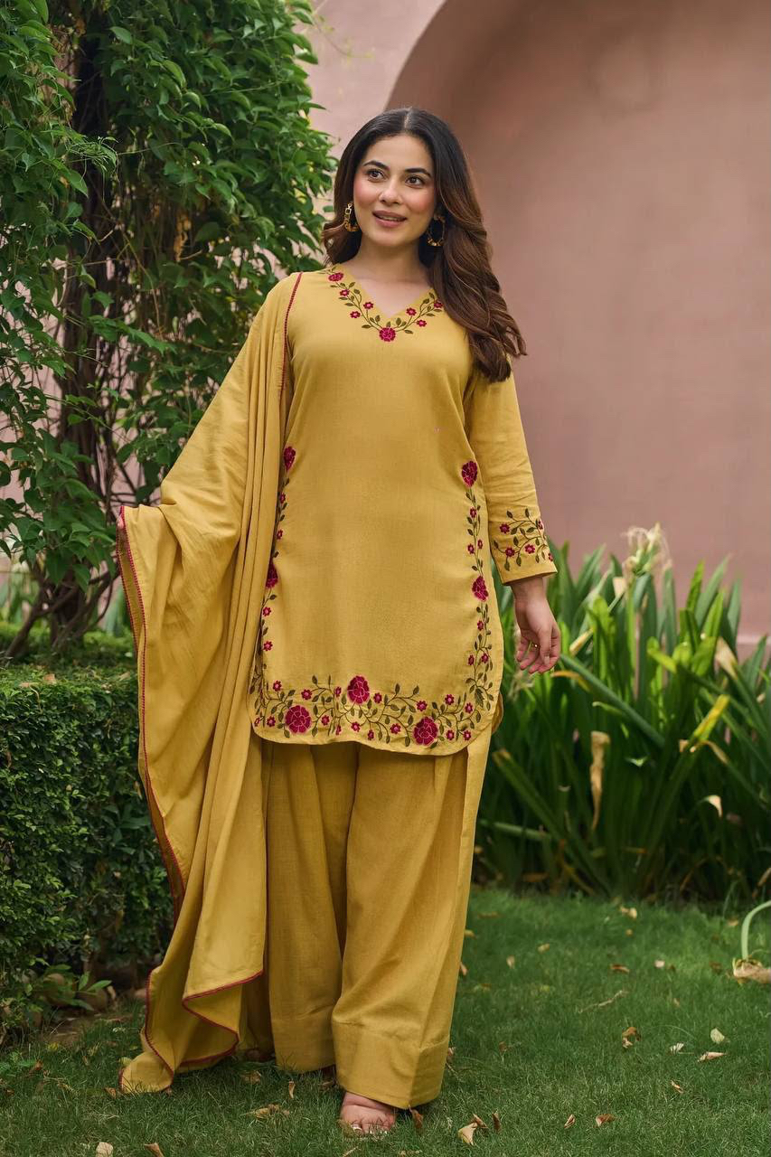 MV-FSH-009- Đesigner Party Wear Mal Chanderi Cotton Top with Farshi Salwar - Image 6