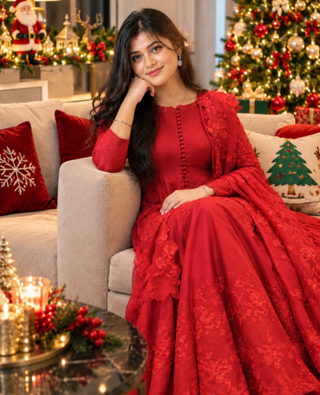 MV-XMAS-021- X MAS Special Anarkali - Thread & Sequence Work