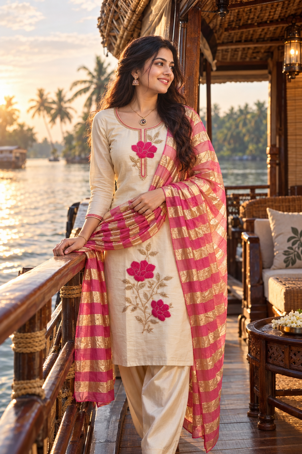 MV-KUR-019-New Designer Kurti Pant Dupatta Sett-Beads Embroidery thread Work