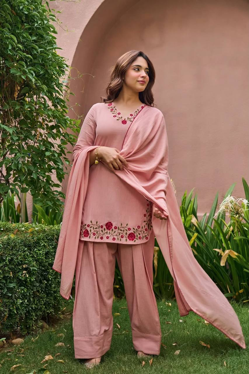 MV-FSH-012- Đesigner Party Wear Mal Chanderi Cotton Top with Farshi Salwar - Image 10